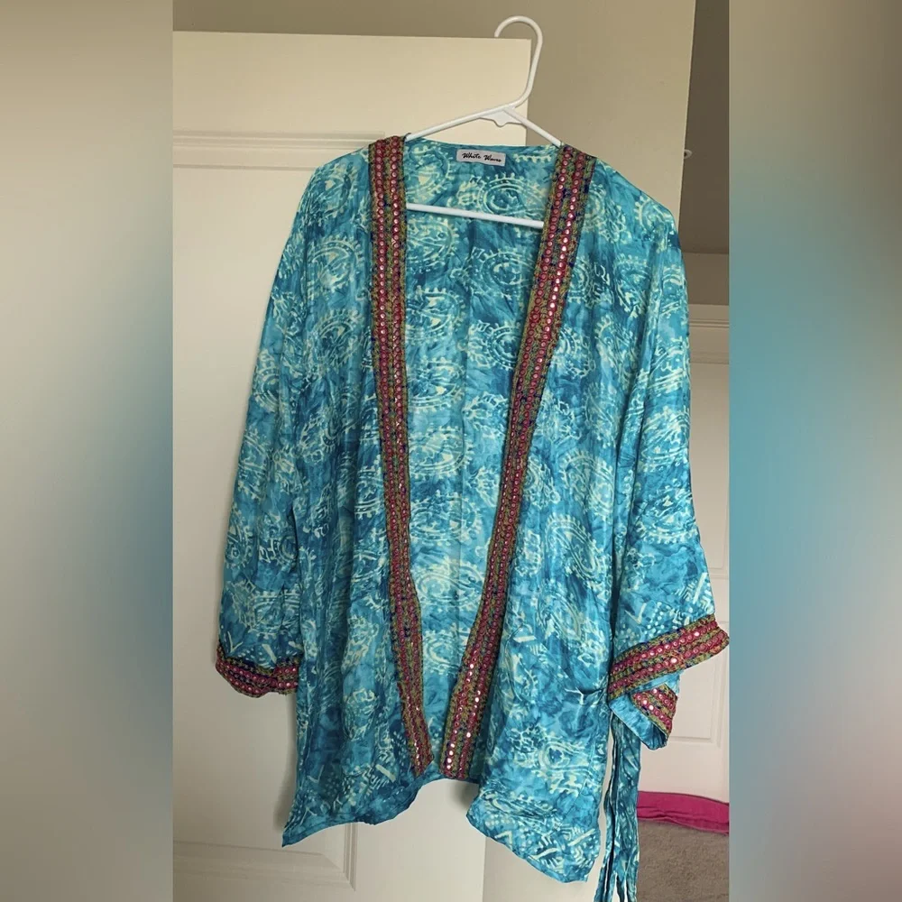 White Waves Silk Blend Kimono Cardigan - One Size NWOT🌴